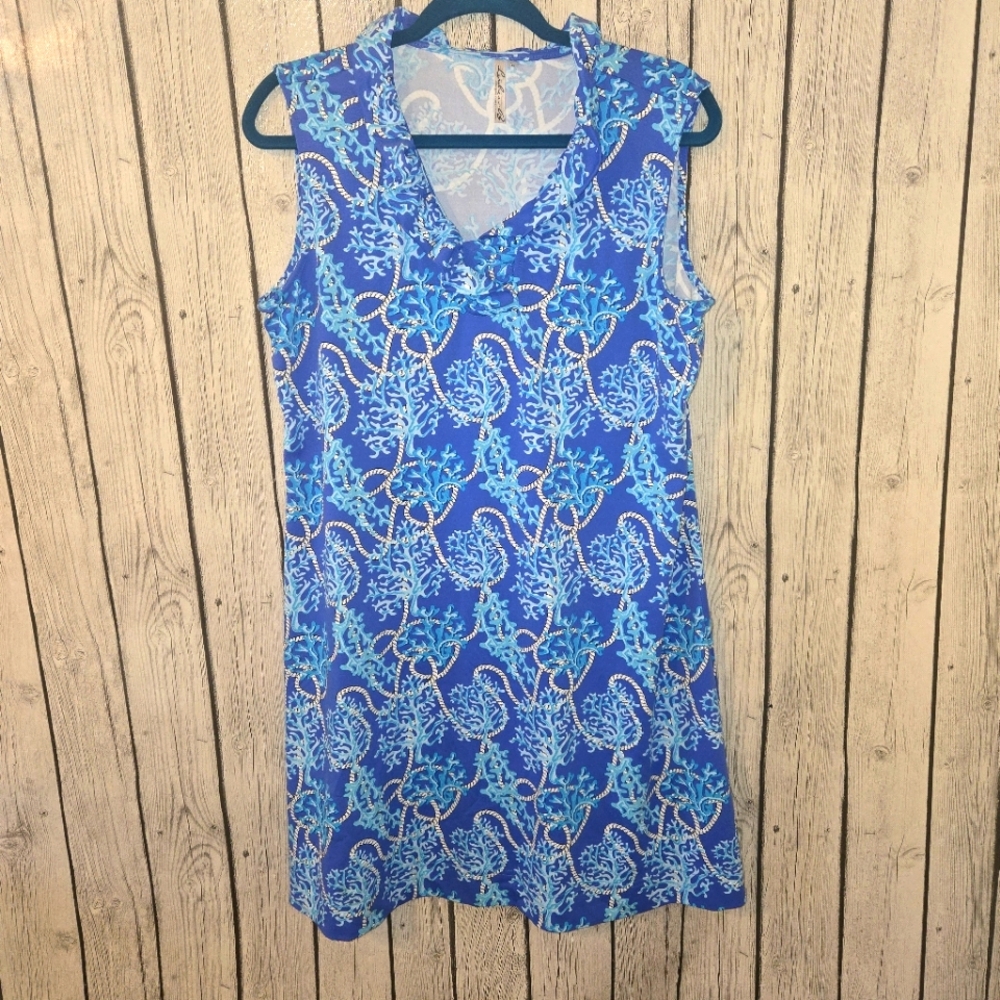 Lulu-B Blue Paisley Sleeveless V-Neck Dress